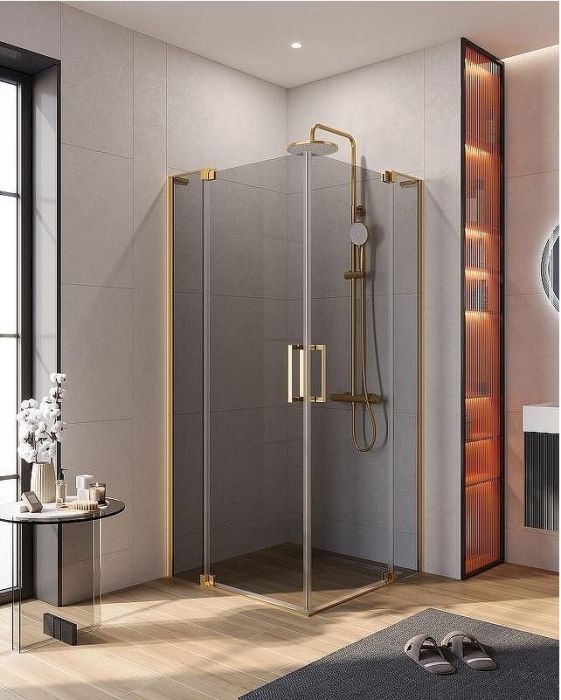 Душевой уголок Cezares Slider 90x90 SLIDER-A-2-80/90-GRIGIO-BORO профиль Брашированное золото стекло серое