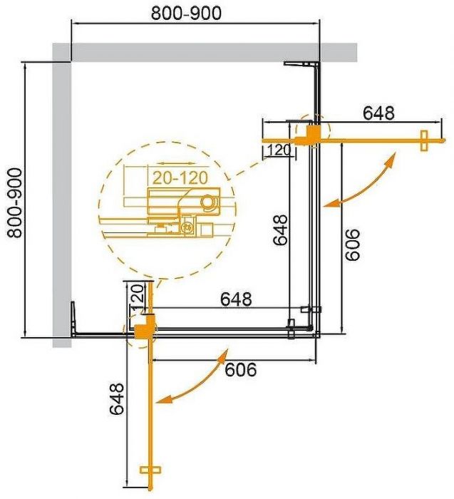 Душевой уголок Cezares Slider 90x90 SLIDER-A-2-80/90-GRIGIO-BORO профиль Брашированное золото стекло серое