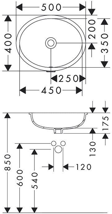Hansgrohe Xuniva D Раковина 45x35см., встраиваемая, без отв., цвет: белый