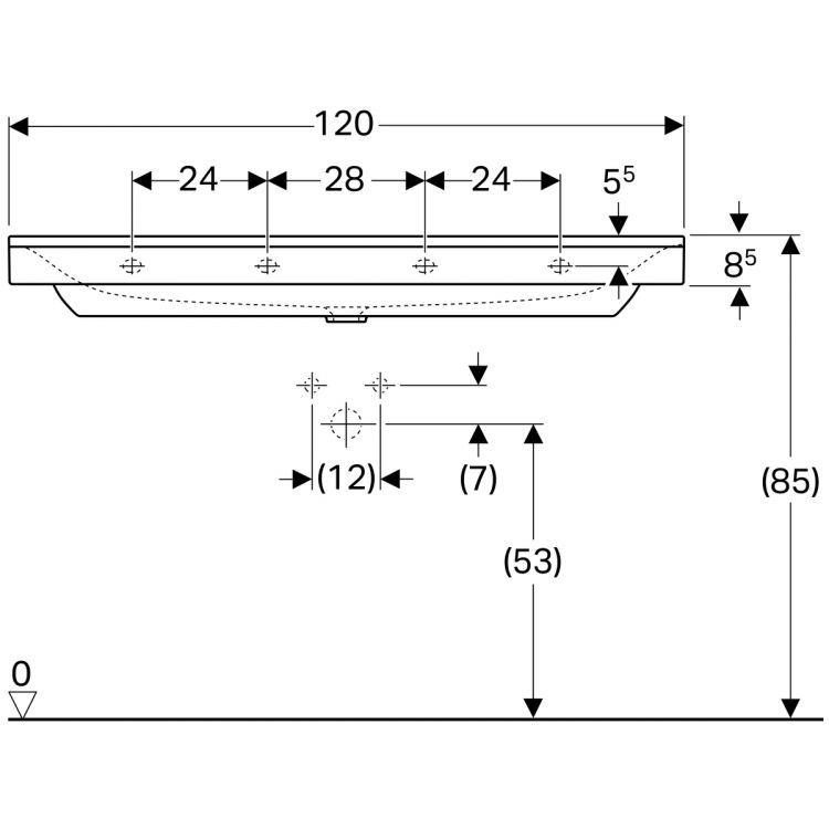 Раковина Geberit Xeno?  без отверстия, без перелива 120х48 [500.552.01.1]