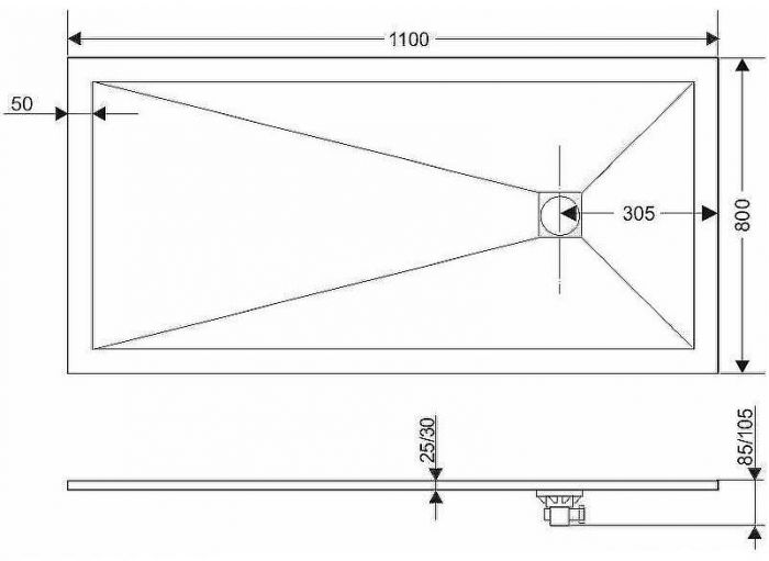 Душевой поддон из искусственного камня RGW STT ST-0118W 80x110x2,5 Белый