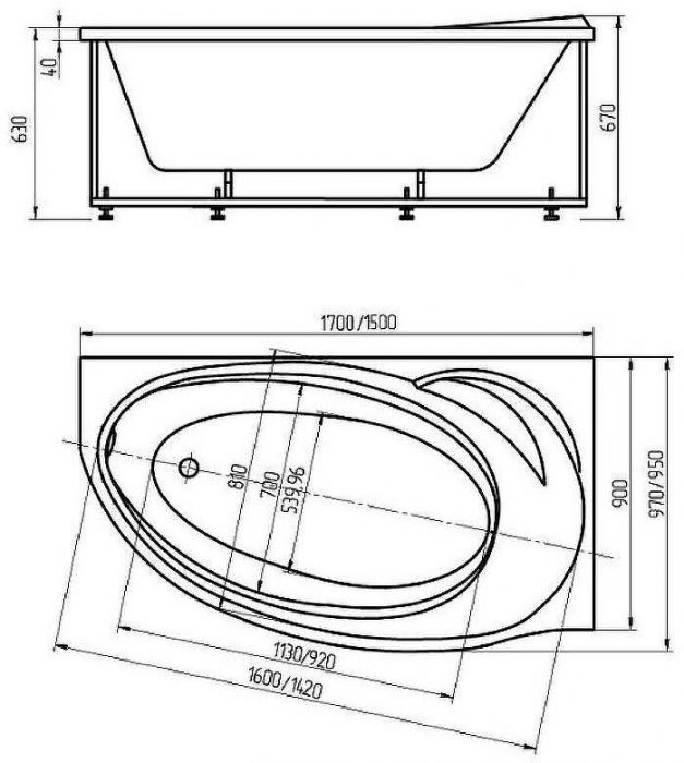 Акриловая ванна Aquatek Бетта 170x97 R BET170-0000154 без панелей, каркаса и слив-перелива