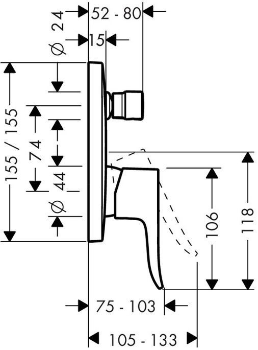 Hansgrohe Metris Смеситель однорычажный для ванны, СМ, внешняя часть, цвет: хром