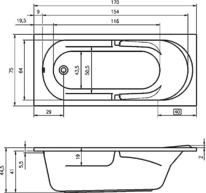 Акриловая ванна Riho Future 170x75 B073001005 (BC2800500000000) без гидромассажа