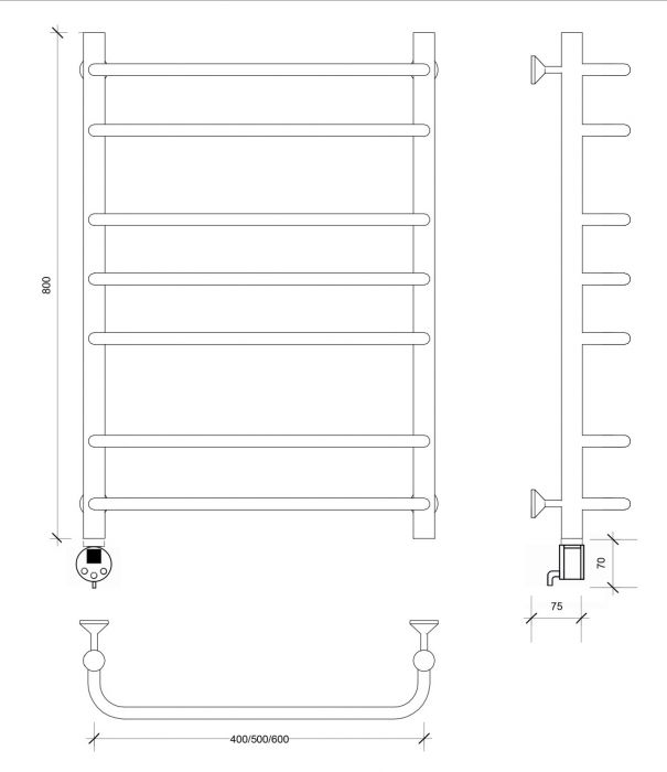 Полотенцесушитель электрический Secado Мерида 2 80x50 черный матовый