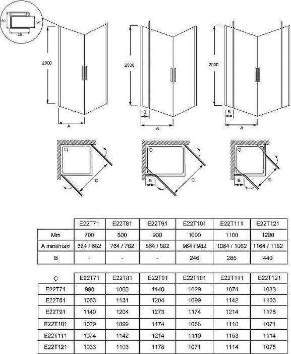 Душевая дверь Jacob Delafon Contra 80x200 E22T81-GA профиль Хром стекло прозрачное