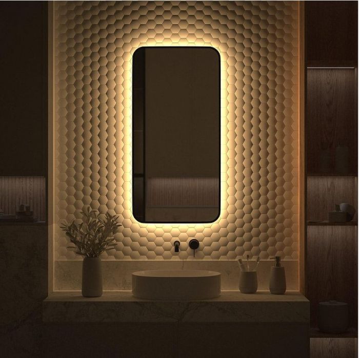 Зеркало Defesto Aura 50х100 DF 2975 с подсветкой 28W-3000K/Без выключателя/Теплый белый свет/Черная рама