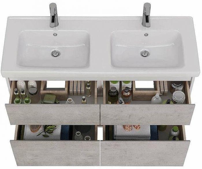 Тумба под раковину Lemark Combi 125 LM03C125T-Beton подвесная Бетон Белый глянец