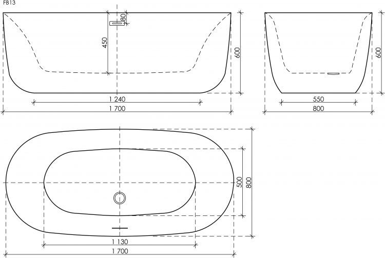 Ванна SANCOS Space акриловая отдельностоящая, белый 1700x800x600мм, FB13 Ванна SANCOS Space акриловая отдельностоящая, белый 1700x800x600мм, FB13
