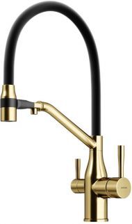 Смеситель для кухни Sancos Orta с гибким изливом, цвет брашированное золото/черный, SC4008BG