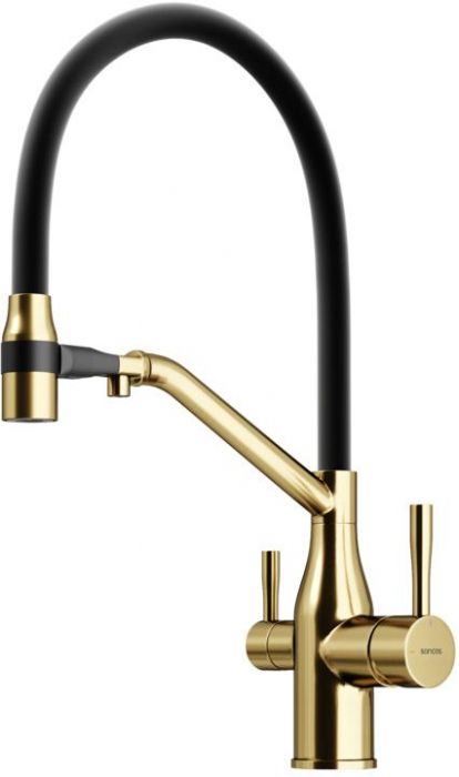 Смеситель для кухни Sancos Orta с гибким изливом, цвет брашированное золото/черный, SC4008BG