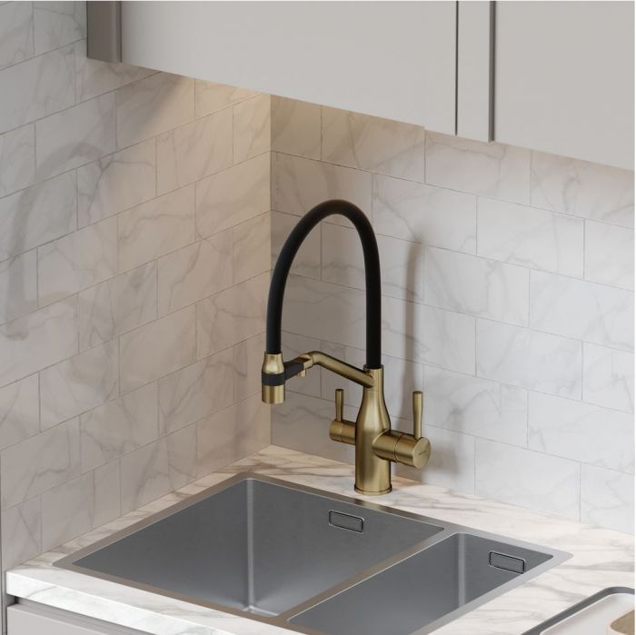 Смеситель для кухни Sancos Orta с гибким изливом, цвет брашированное золото/черный, SC4008BG