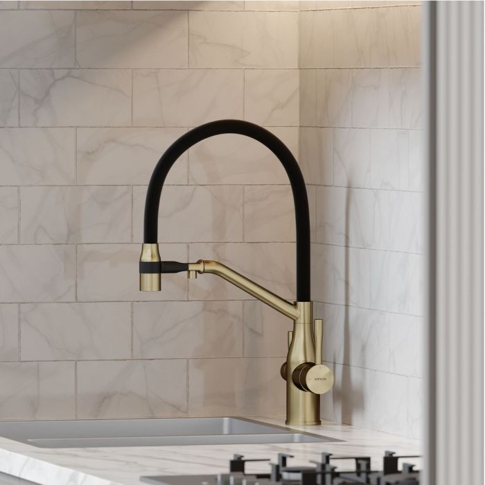 Смеситель для кухни Sancos Orta с гибким изливом, цвет брашированное золото/черный, SC4008BG