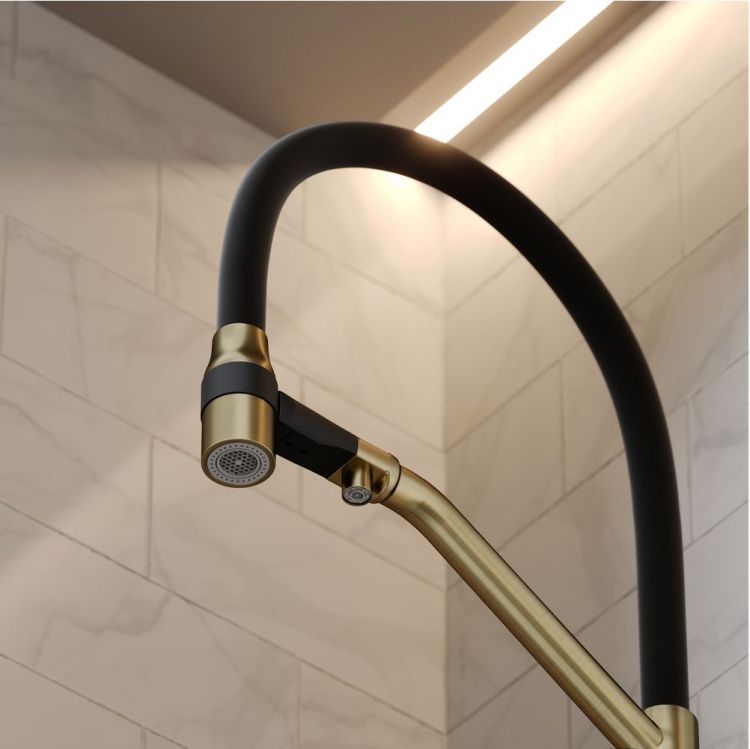 Смеситель для кухни Sancos Orta с гибким изливом, цвет брашированное золото/черный, SC4008BG