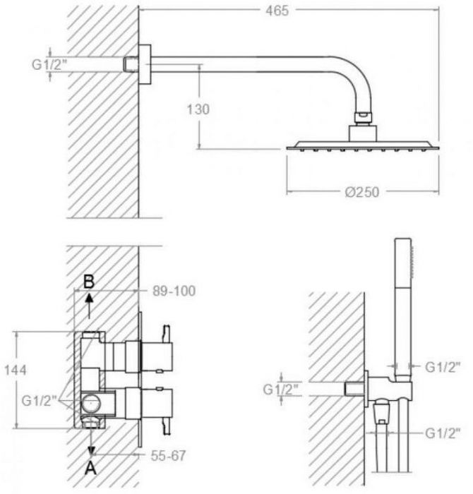 Душевая система Ramonsoler Odisea K3987021NM с термостатом Черная матовая