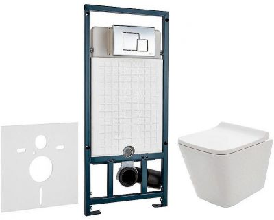 Комплект унитаза AQUAme AQM2004 с сиденьем Микролифт и инсталляцией WeltWasser WW Marberg 507 10000005949+10000005953 с клавишей смыва Хром глянцевый