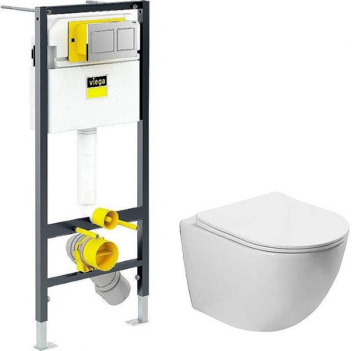 Комплект унитаза Vincea Globo VT1-14S с инсталляцией Viega Prevista Dry 8524.14 792596 с сиденьем Микролифт и клавишей смыва Хром