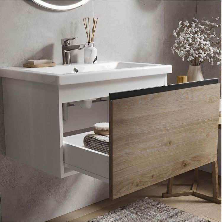 Тумба под раковину Vigo Cross 70 404 подвесная цвет Дуб давос натуральный Белый