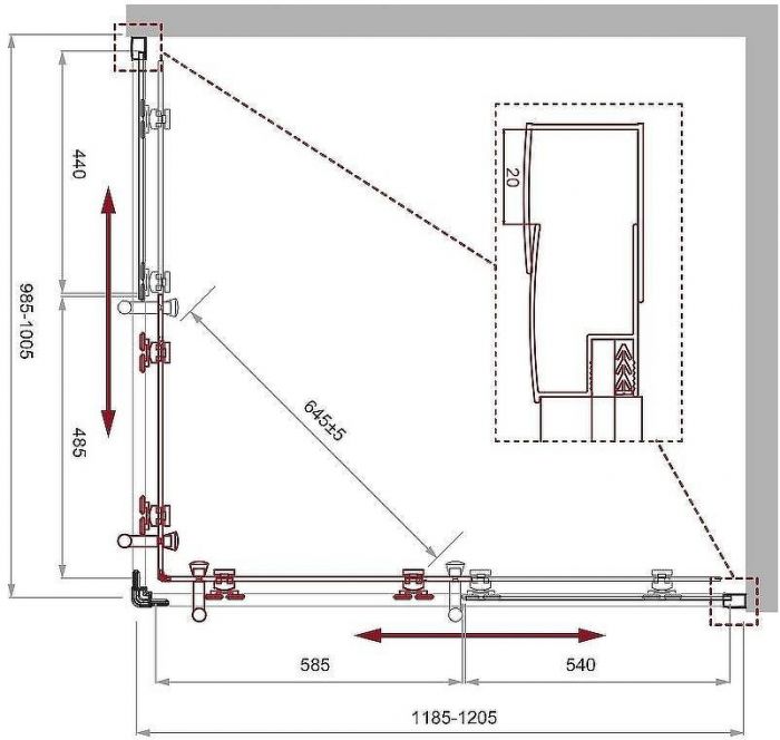 Душевой уголок BelBagno Uno 120х100 UNO-195-AH-2-120/100-CH-CR профиль Хром стекло шиншилла