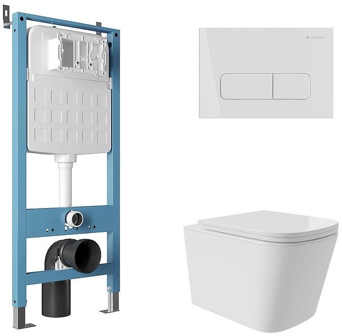 Комплект унитаза с инсталляцией Aqueduto Macio Plus AQDS149T цвет Белый с сиденьем Микролифт и клавишей смыва цвет Белый глянцевый