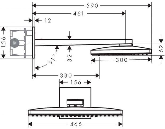 Hansgrohe Rainmaker Select 460 Верхний душ 46х30см., настенный, цвет: хром/черный