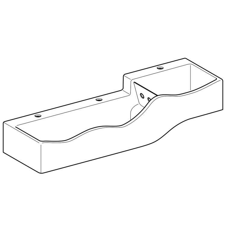 Раковина Geberit Bambini под три смесителя, с нижней раковиной слева, 135х41.5 см, отверстие под смеситель слева/справа/по центру, без перелива, цвет белый [430300016]