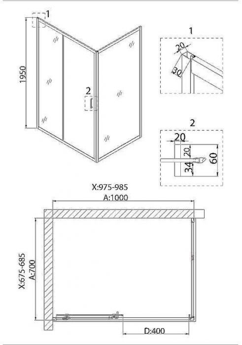 Душевой уголок Niagara Nova 100х70 NG-82-10AB-A70B профиль Черный стекло прозрачное
