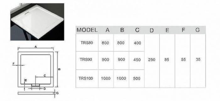 Душевой поддон из искусственного камня WeltWasser TR S 80x80 10000002764 Белый