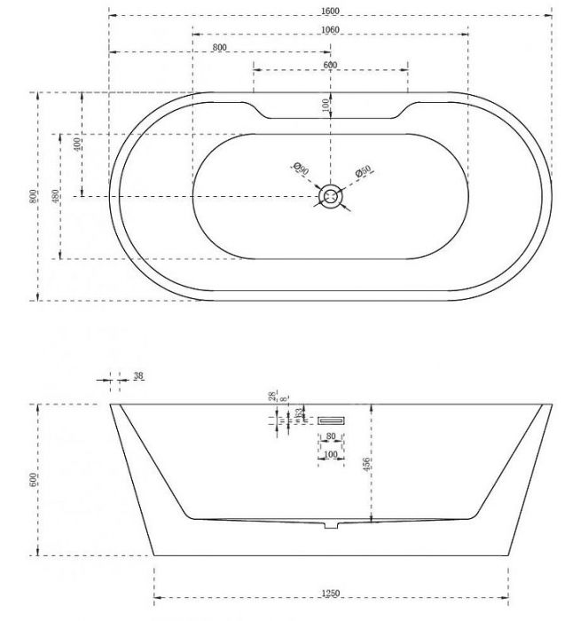Акриловая ванна Abber AB9299-1.6 160х80 без гидромассажа