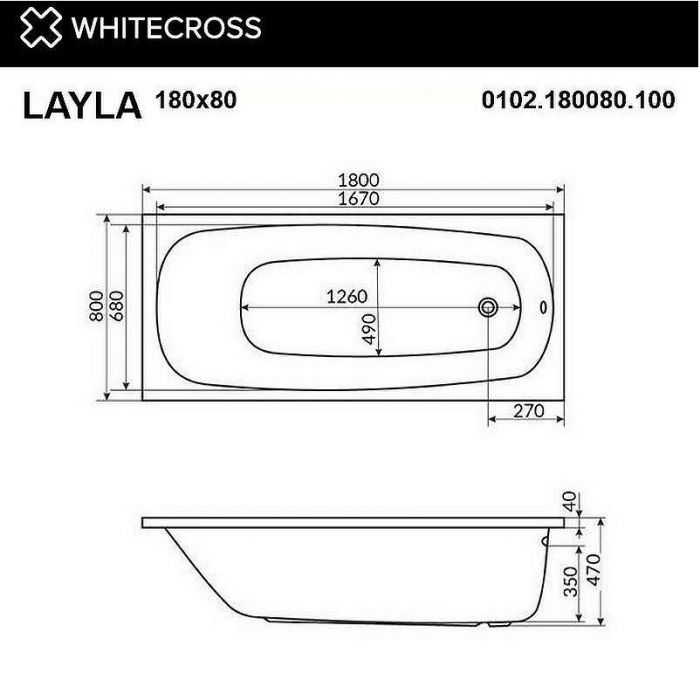 Акриловая ванна Whitecross Layla 180x80 0102.180080.100.SMART.WH с гидромассажем