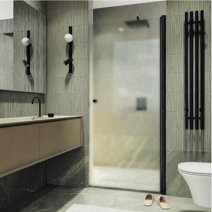 Душевая дверь Maybah Glass MGD-802-6 600x1980 на монопетле Черный стекло сатиновое