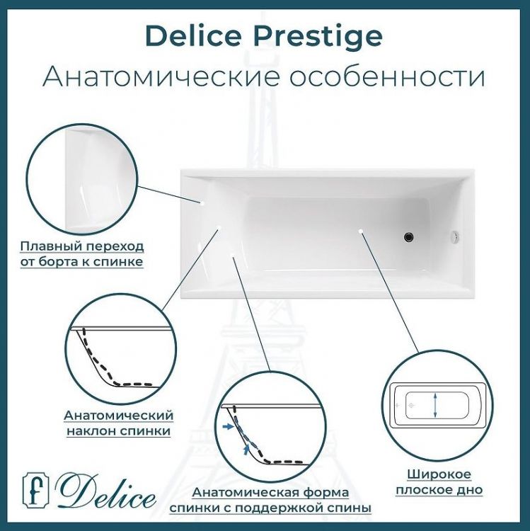 Чугунная ванна Delice Prestige 170х70 DLR230624-AS без отверстий под ручки с антискользящим покрытием Чугунная ванна Delice Prestige 170х70 DLR230624-AS без отверстий под ручки с антискользящим покрытием