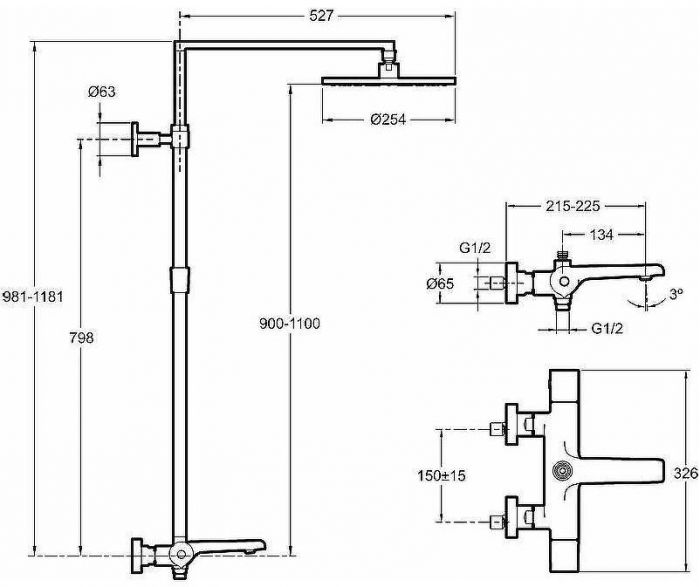 Душевая система Jacob Delafon Avid E97389RU-9-CP с термостатом Хром