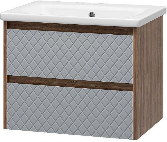 Тумба с раковиной Brevita Chester 65 УТ000022880 подвесная Серая матовая Дуб Чарльстон темно-коричневый