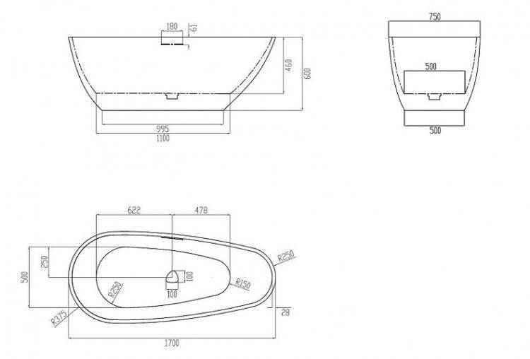 Ванна из искусственного камня Abber Dortmund 170x75 AM9911 Белая без гидромассажа