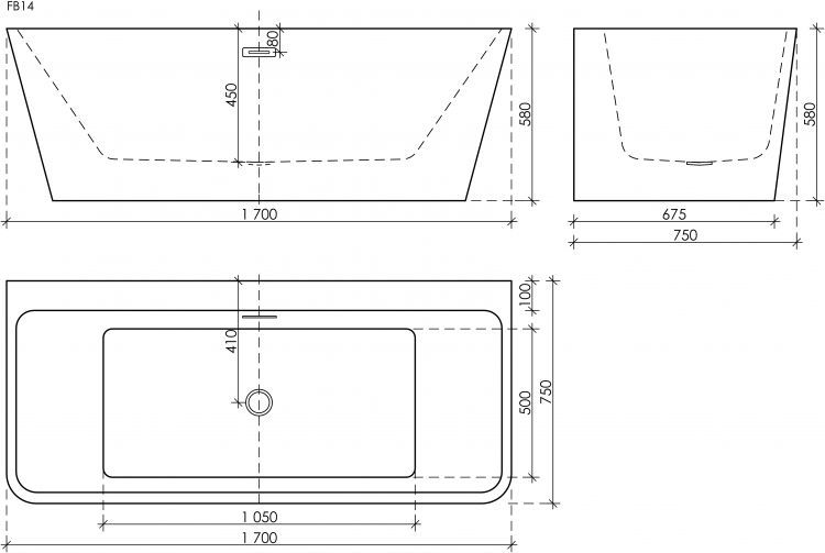 Ванна SANCOS Square акриловая отдельностоящая, белый 1700x750x580мм, FB14 Ванна SANCOS Square акриловая отдельностоящая, белый 1700x750x580мм, FB14