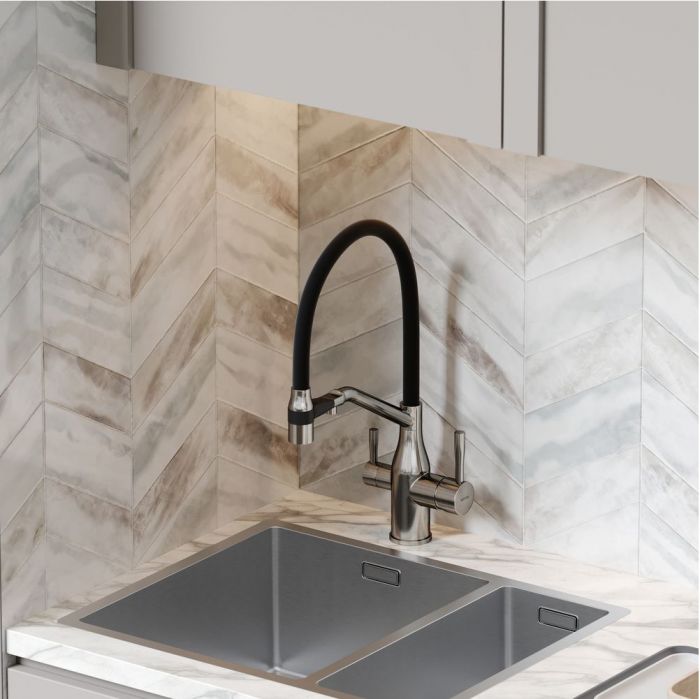 Смеситель для кухни Sancos Orta с гибким изливом, цвет брашированный никель/черный, SC4008BN