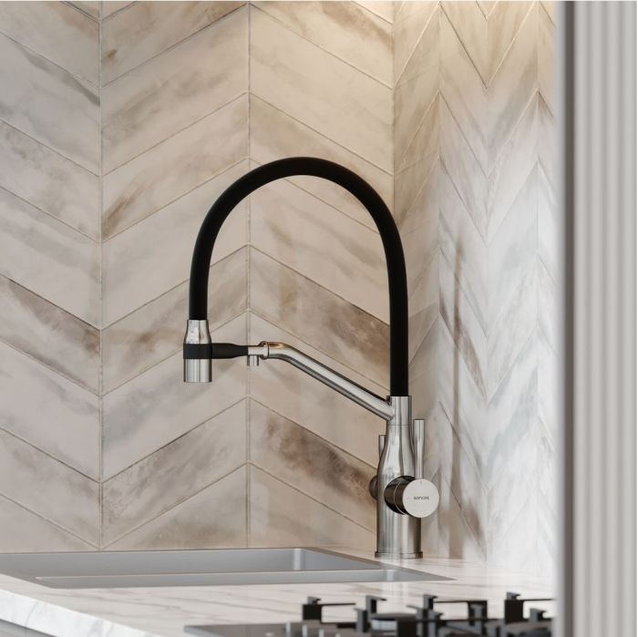 Смеситель для кухни Sancos Orta с гибким изливом, цвет брашированный никель/черный, SC4008BN