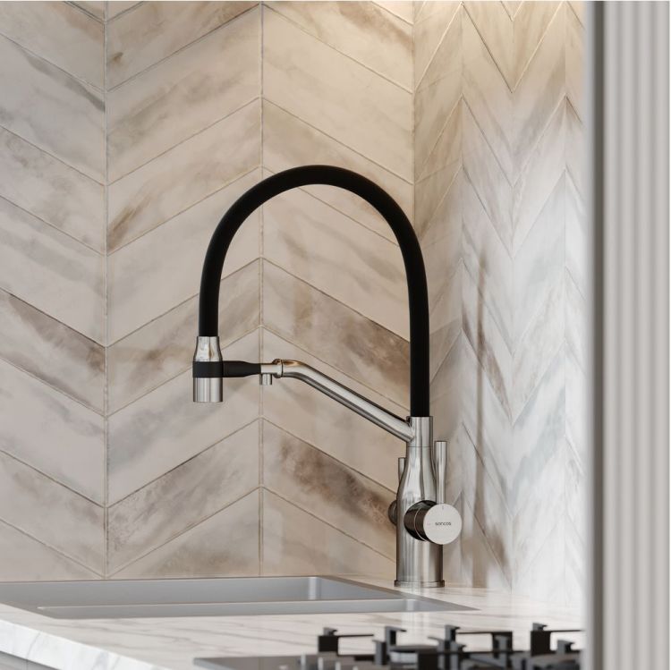 Смеситель для кухни Sancos Orta с гибким изливом, цвет брашированный никель/черный, SC4008BN