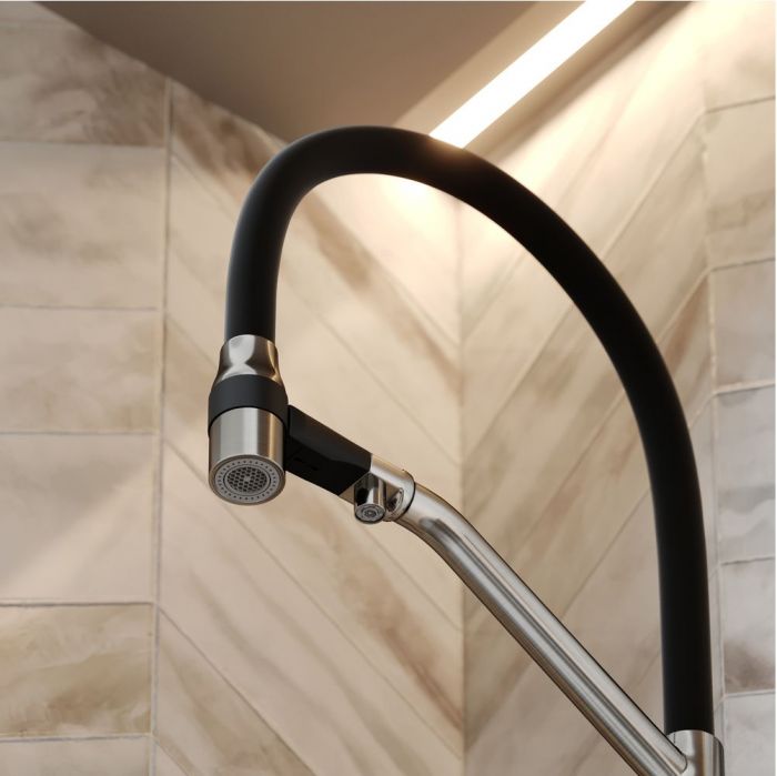 Смеситель для кухни Sancos Orta с гибким изливом, цвет брашированный никель/черный, SC4008BN