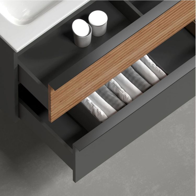 Тумба подвесная SANCOS Delta, Дуб красный/графит 790х445х500, под раковину, DL80GR