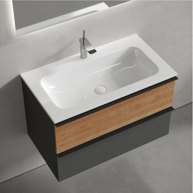 Тумба подвесная SANCOS Delta, Дуб красный/графит 790х445х500, под раковину, DL80GR