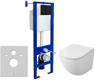 Комплект унитаза Owl 1975 Vind Cirkel-H TOWLT190302 с инсталляцией Berges Atom 410 040340 с сиденьем Микролифт и Черной матовой клавишей смыва