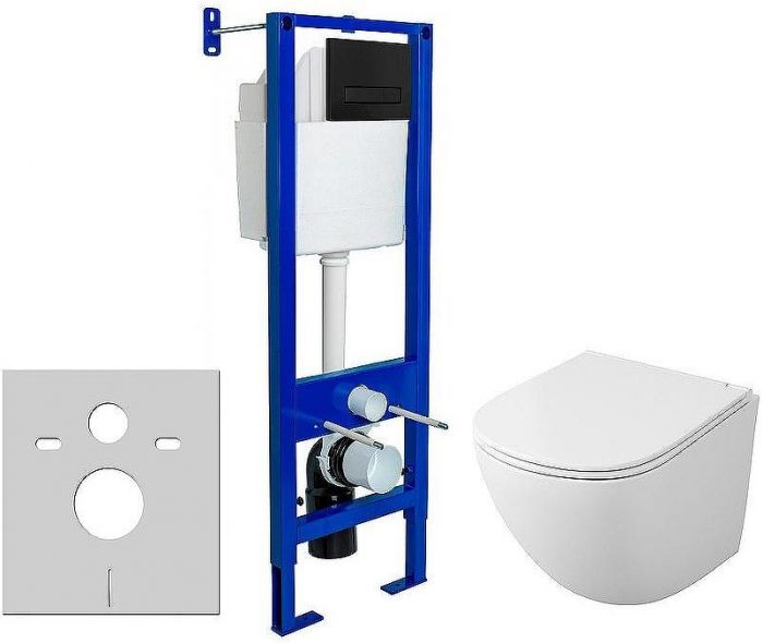 Комплект унитаза Owl 1975 Vind Cirkel-H TOWLT190302 с инсталляцией Berges Atom 410 040340 с сиденьем Микролифт и Черной матовой клавишей смыва