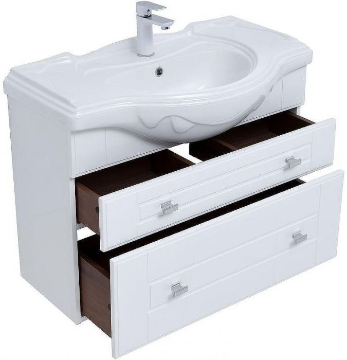 Тумба под раковину Aquanet Рондо 85 304289 подвесная Белый глянец