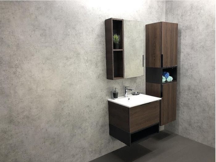 Шкаф пенал Comforty Франкфурт 40 00004150535 подвесной Дуб шоколадно-коричневый Черный матовый