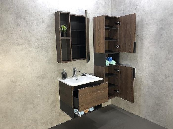 Шкаф пенал Comforty Франкфурт 40 00004150535 подвесной Дуб шоколадно-коричневый Черный матовый