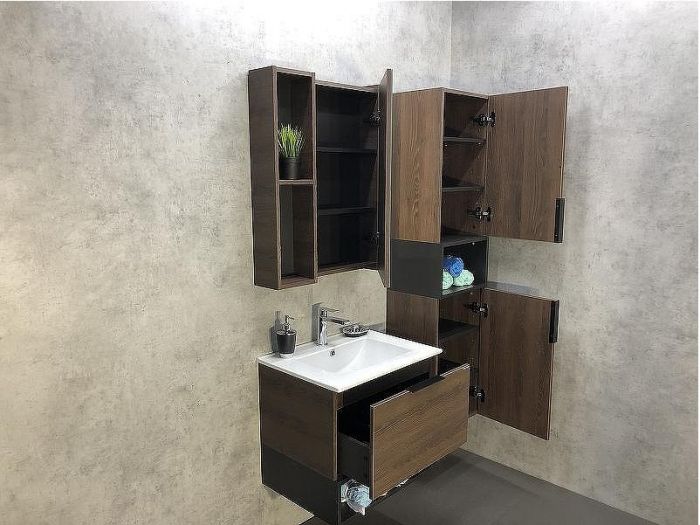 Шкаф пенал Comforty Франкфурт 40 00004150535 подвесной Дуб шоколадно-коричневый Черный матовый