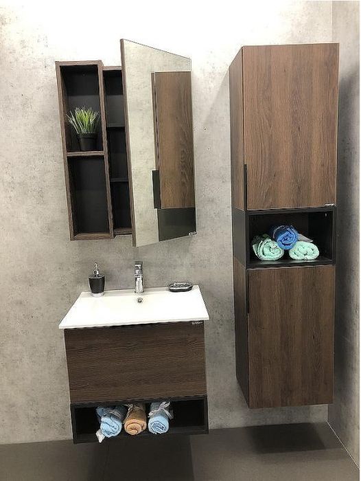 Шкаф пенал Comforty Франкфурт 40 00004150535 подвесной Дуб шоколадно-коричневый Черный матовый