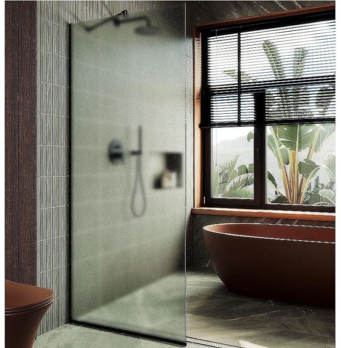 Душевая перегородка Maybah Glass MGD-690-6у 890x1950 в узком профиле Черный стекло сатиновое